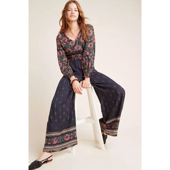 Farm Rio for Anthropologie Giuliana Wide-Leg Jumpsuit Boho Floral Small Event - Picture 1 of 15